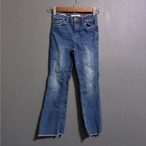 Lucky brand kids mid rise flare frayed dark wash denim jeans size 8